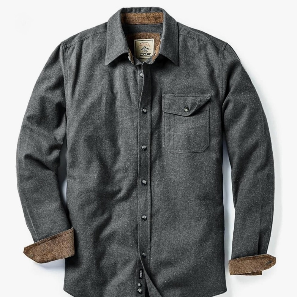 Gray Button-Up Shirt with Brown Accents